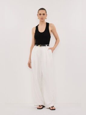 DISSH White tailored Pant High-Rise Wide Leg Pants in Cream US Sz 4
